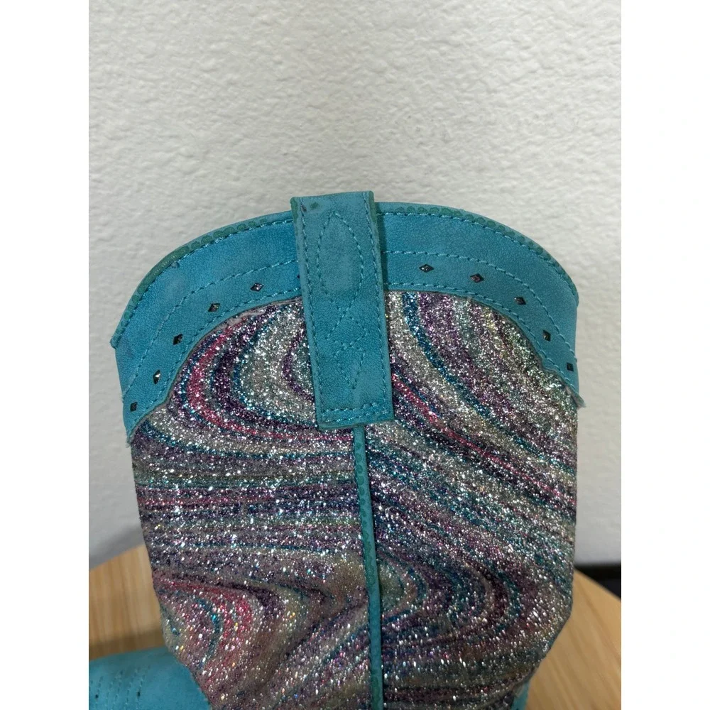 Roper Boots Girl Toddler 10 Glitter Swirl Blue Western Cowboy Sparkly Faux Suede